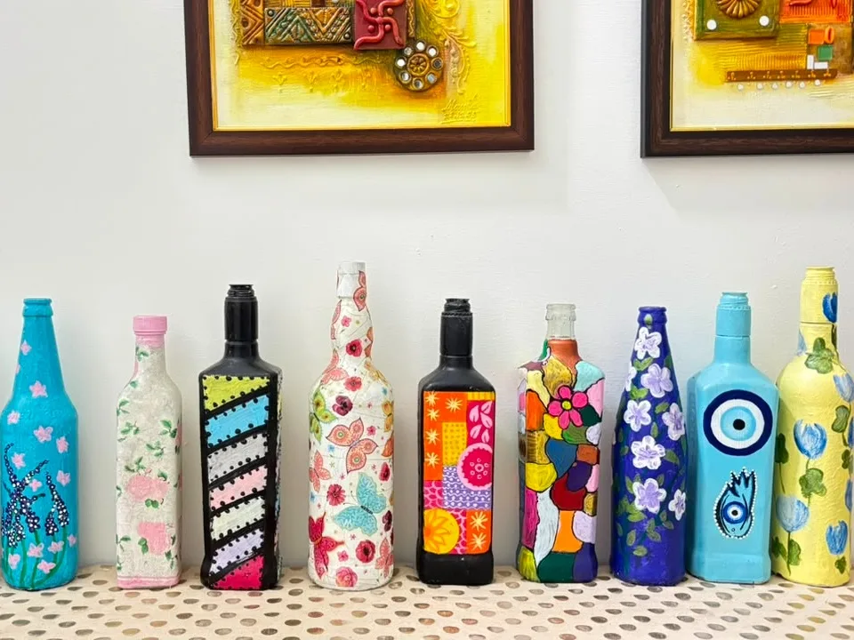 hand painted glass bottles