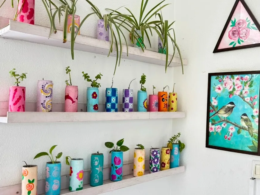 hand painted soft drink cans