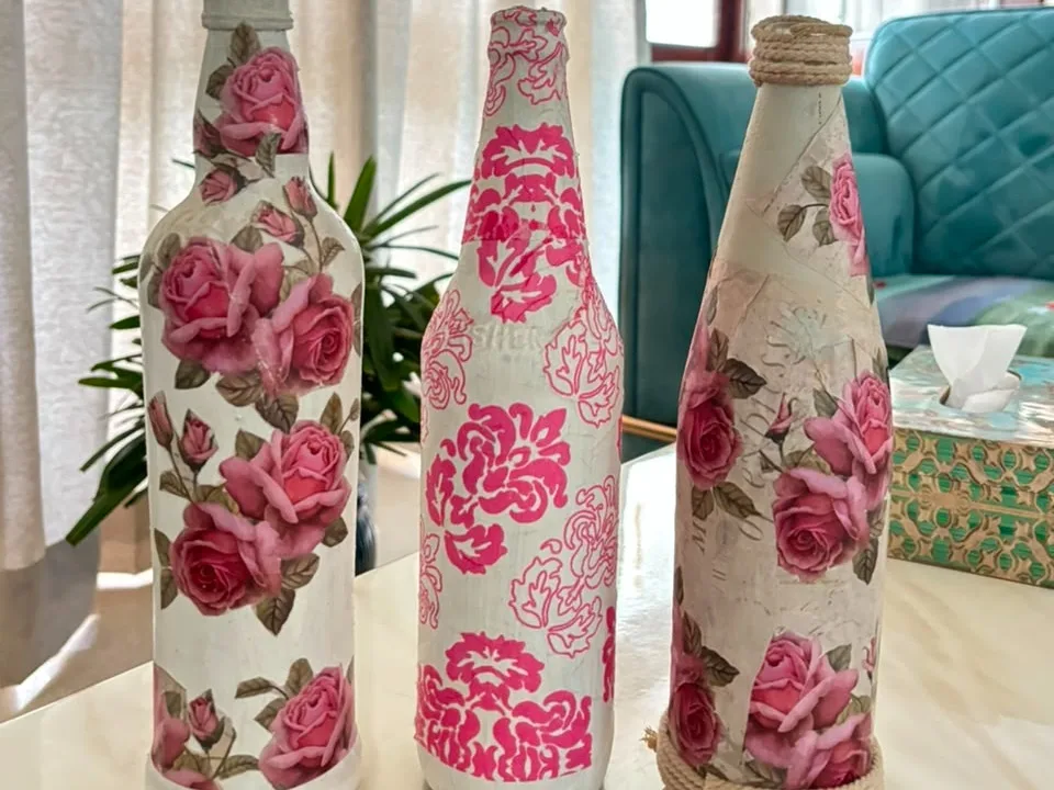 decoupaged bottles