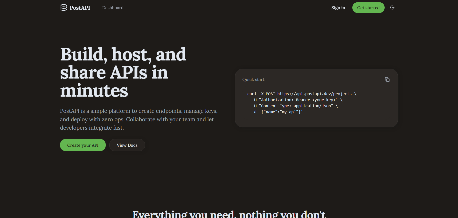 PostAPI - Build, Host and Share APIs in Minutes.